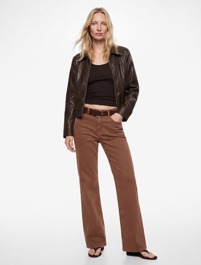  Normal Bel Kemer Detaylı Dar Kalıp Cepli İspanyol Paça Pantolon - Flare Jeans