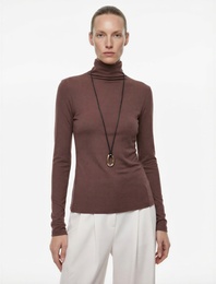 Koyun Yünü Karışımlı Slim Fit Uzun Kollu Dik Yaka Tişört