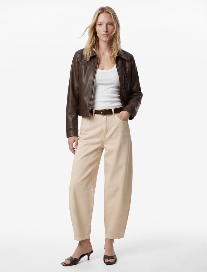  Pamuklu Rahat Kalıp Düğmeli Cepli Balon Pantolon - Balloon Jeans