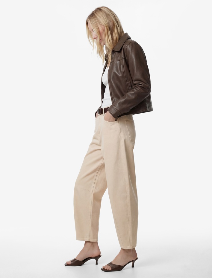  Pamuklu Rahat Kalıp Düğmeli Cepli Balon Pantolon - Balloon Jeans