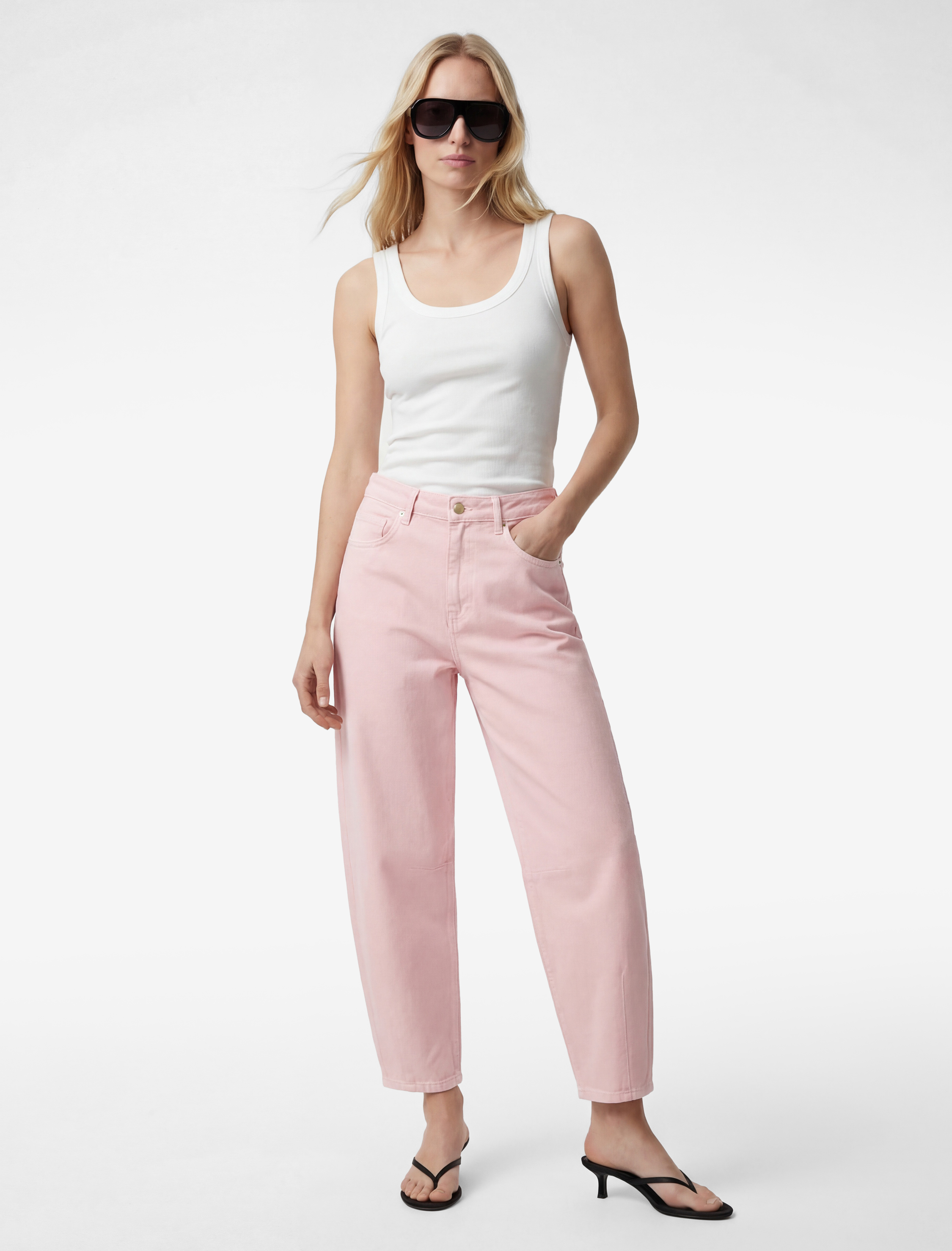   Pamuklu Rahat Kalıp Düğmeli Cepli Barrel Jean Pantolon - Barrel Jeans