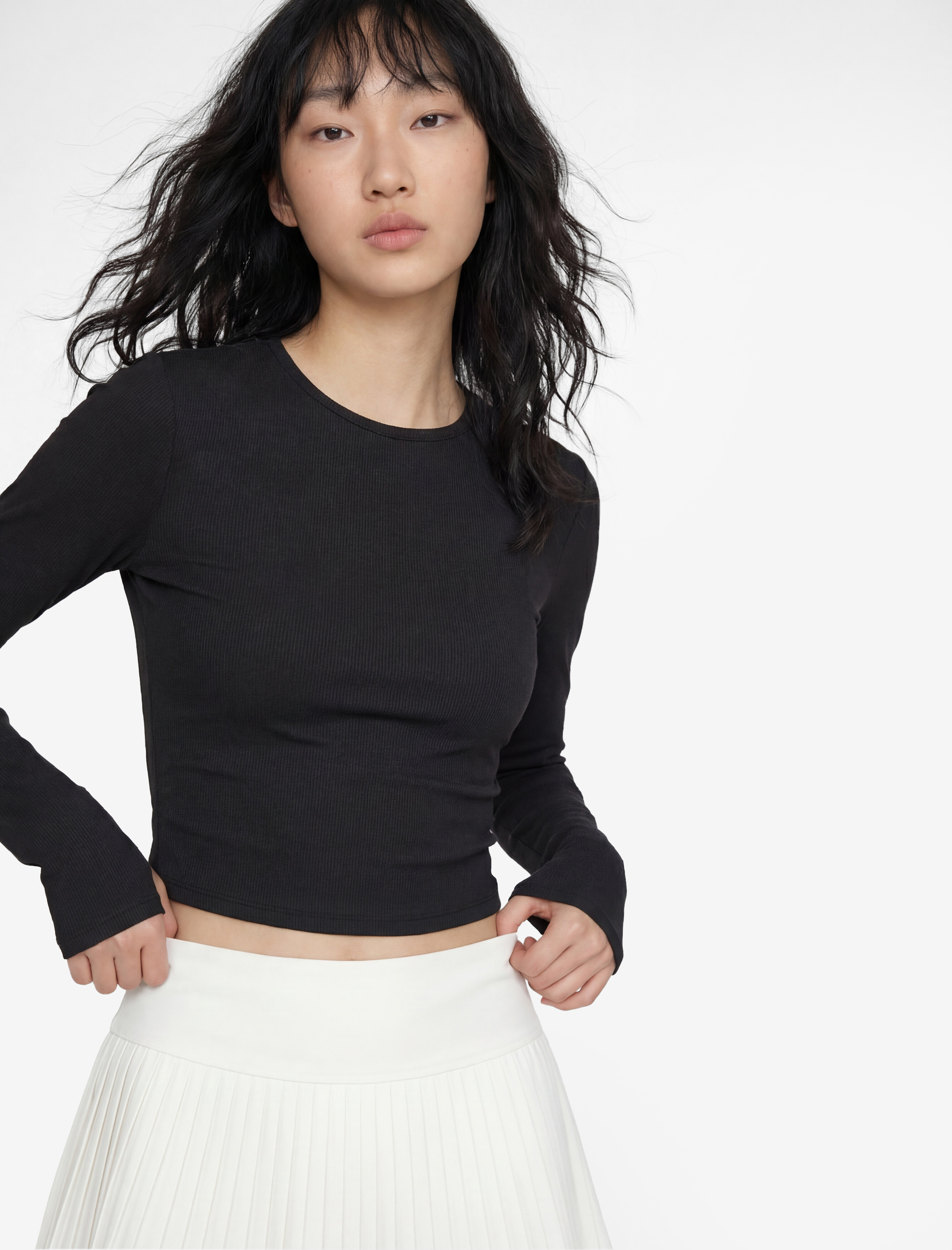   Slim Fit Uzun Kollu Bisiklet Yaka Crop Spor Tişört