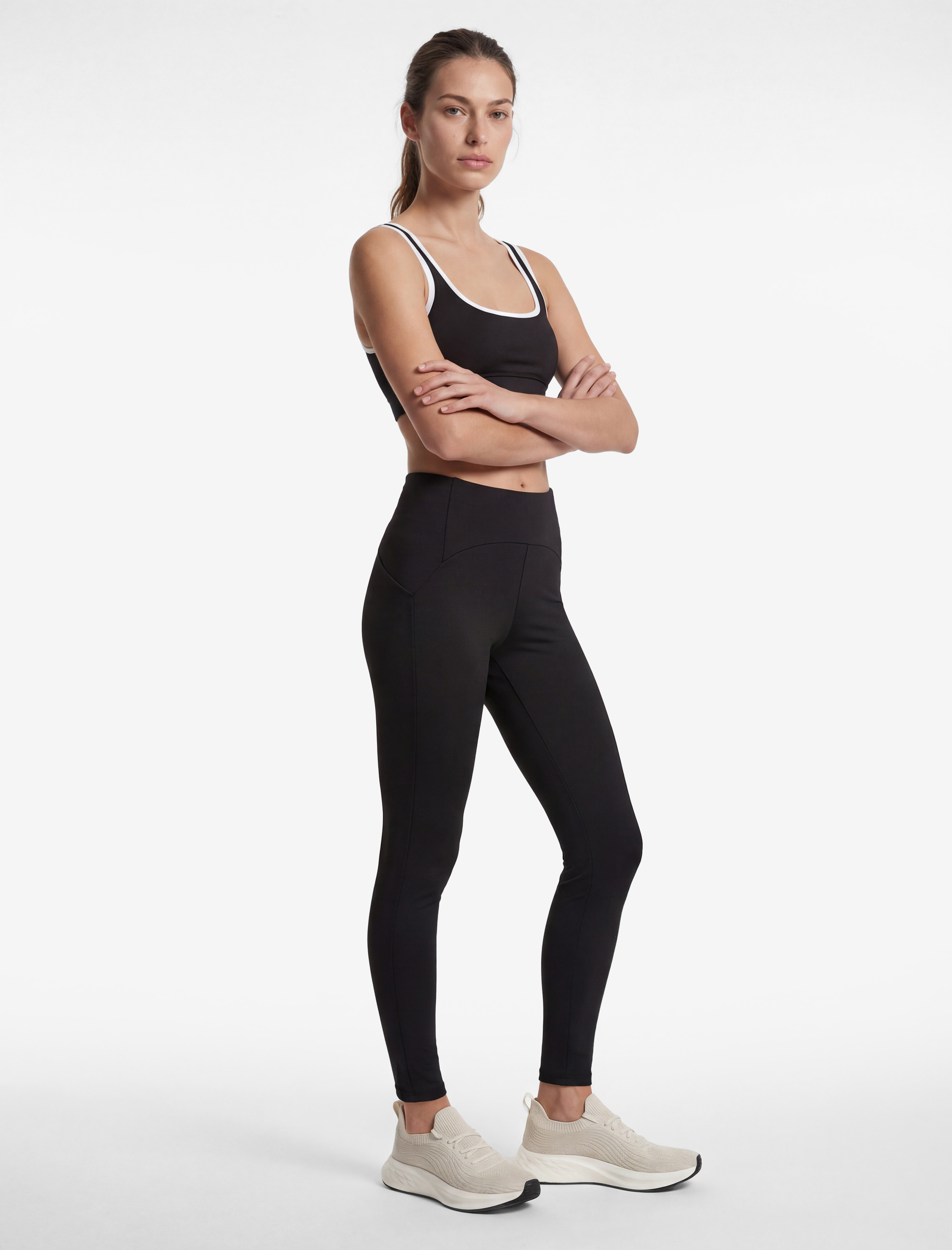   Yüksek Bel Slim Fit Dikiş Detaylı İnterlok Spor Tayt