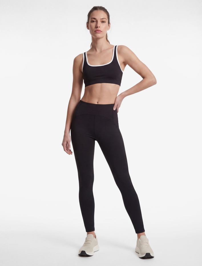  Yüksek Bel Slim Fit Dikiş Detaylı İnterlok Spor Tayt