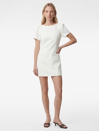 Cep Detaylı Yuvarlak Yaka Kısa Balon Kollu Mini Elbise