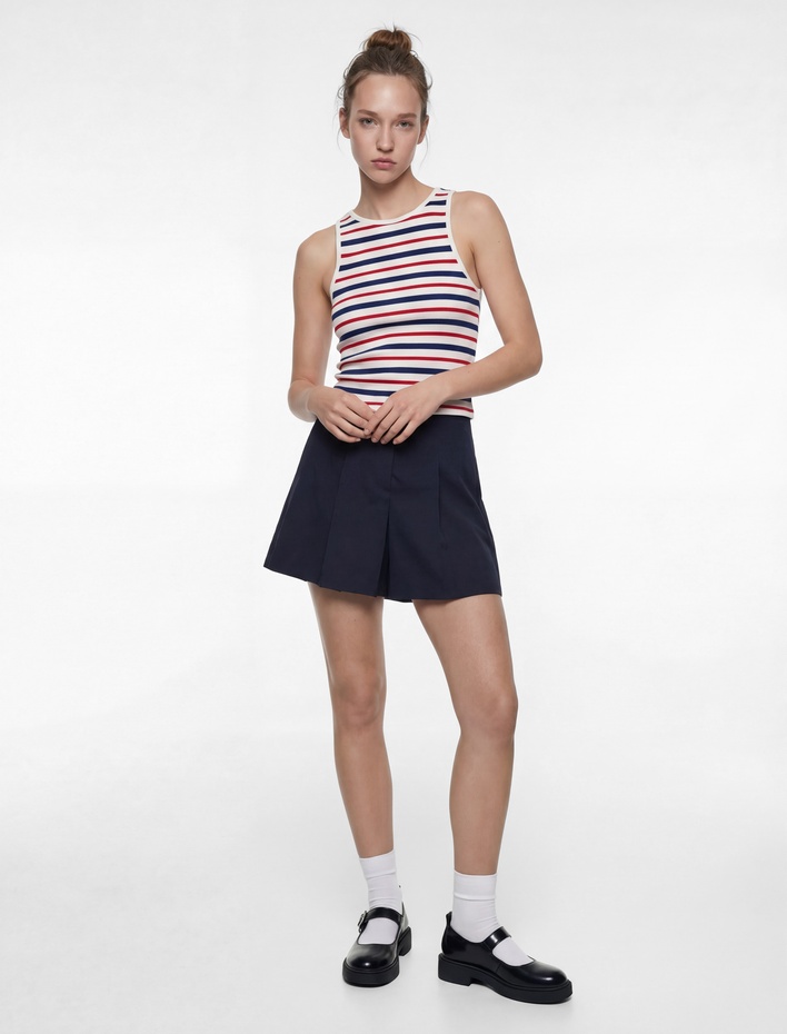  Pamuklu Kolsuz Bisiklet Yaka Çizgili Atlet