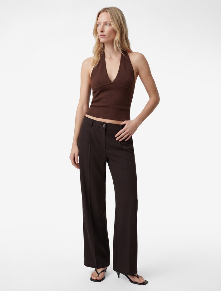  Cepli Pile Detaylı Yüksek Bel Düz Geniş Paça Palazzo Pantolon