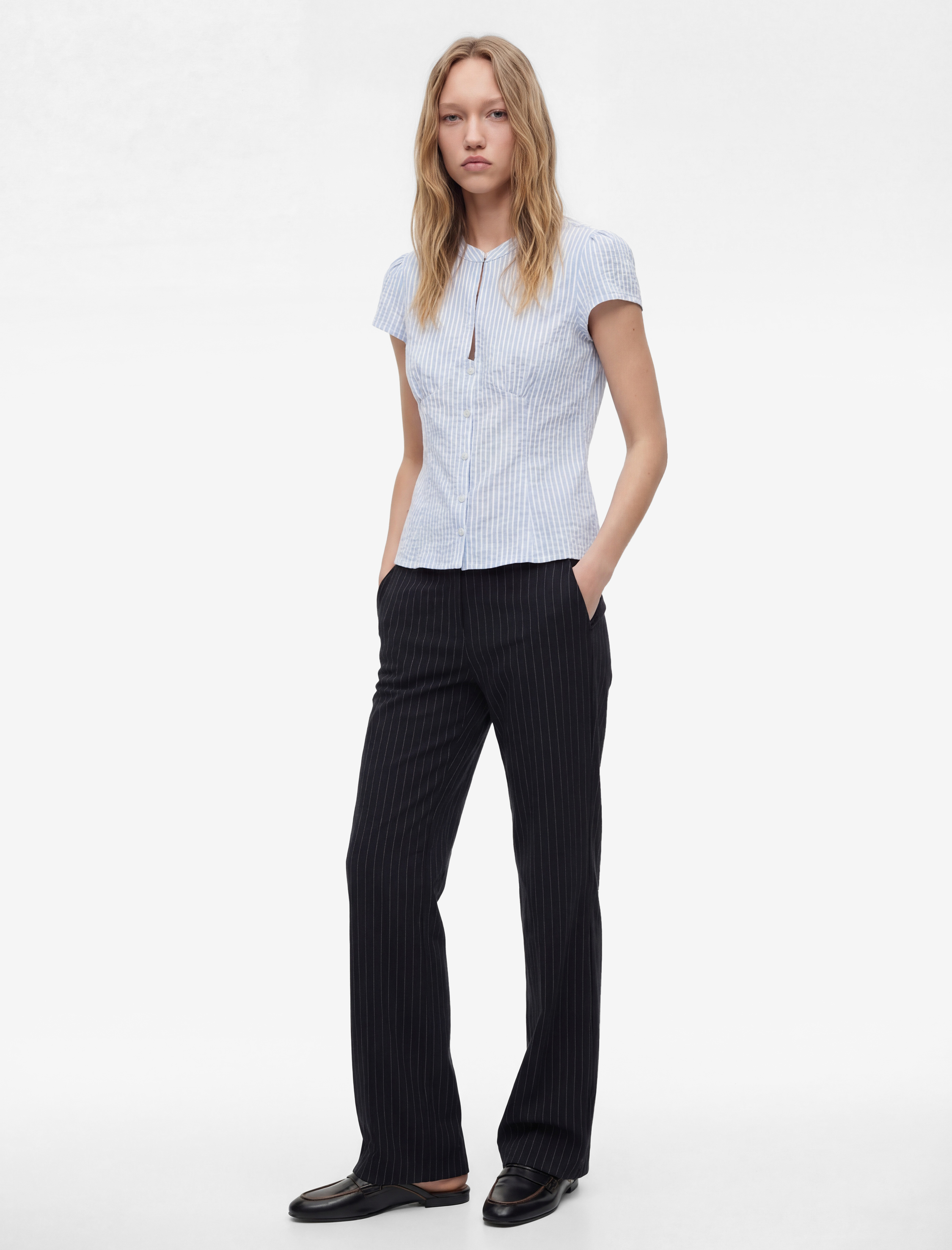 Viskon Karışımlı Slim Fit Düğmeli İspanyol Paça Pantolon - Görsel 2