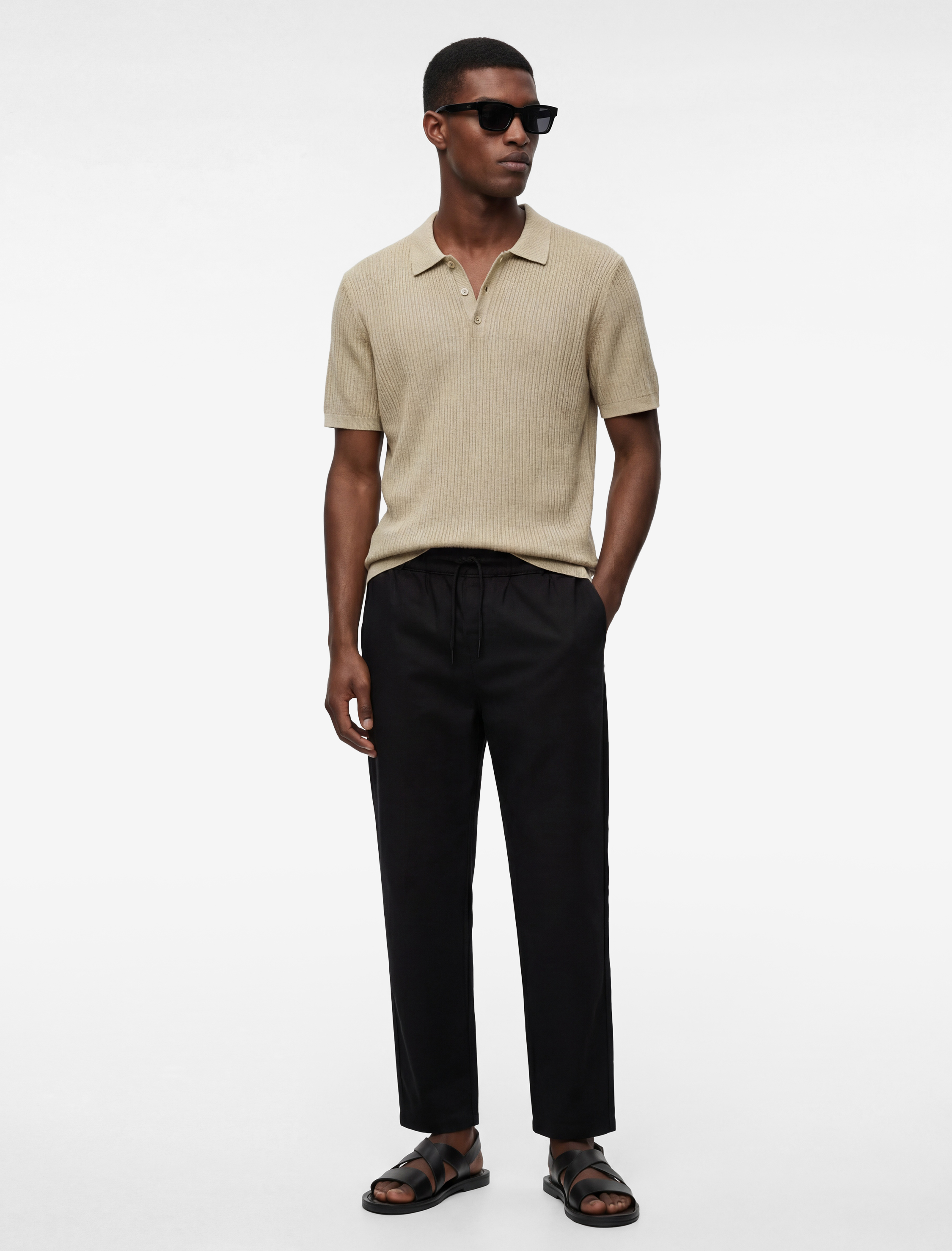   Keten Pamuk Karışımlı Cepli Beli Bağcıklı Pantolon