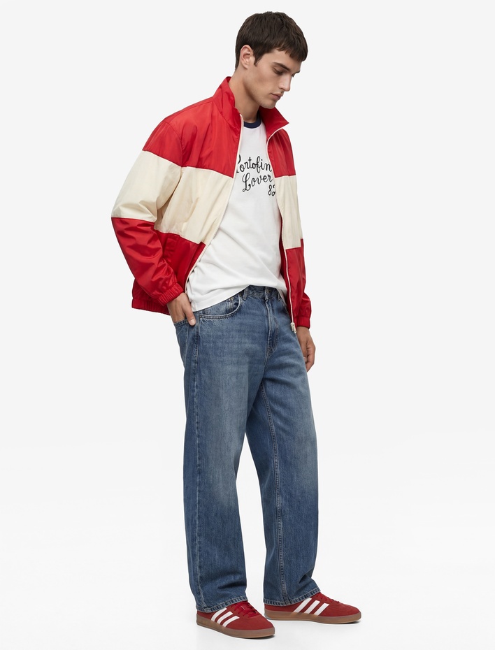  Gömlek Yaka Uzun Kollu Cepli Beli Lastikli Renk Bloklu Fermuarlı Rüzgarlık