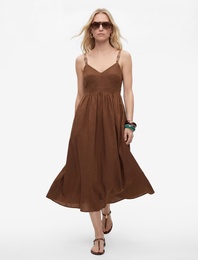 Bol Kalıp V Yaka Cepli Ayarlanabilir Askılı Modal Midi Elbise