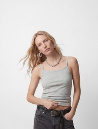 Slim Fit Ribanalı Kolsuz Kare Yaka Bluz