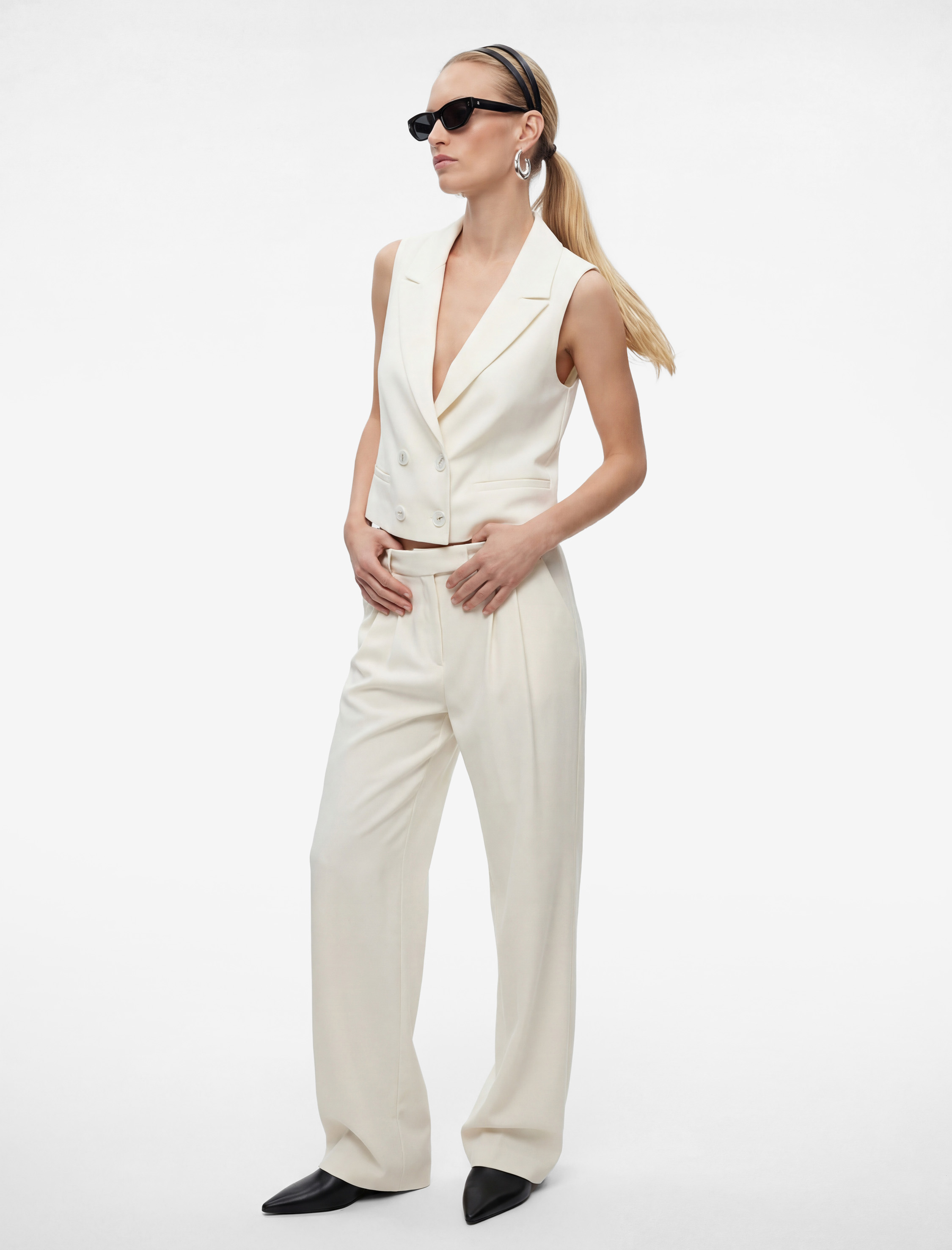 Pile Detaylı Cepli Geniş Paça Palazzo Pantolon