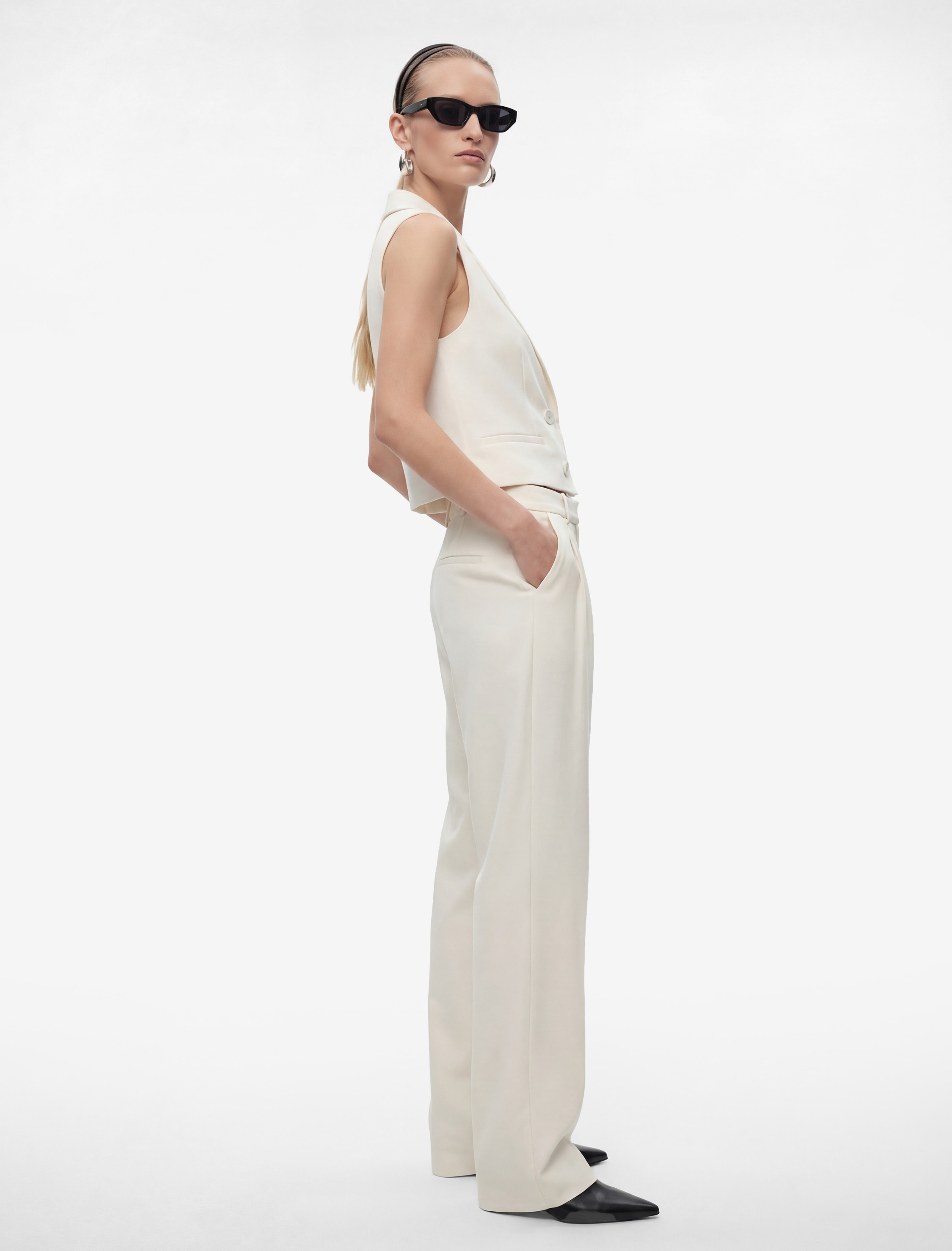 Pile Detaylı Cepli Geniş Paça Palazzo Pantolon - Görsel 3