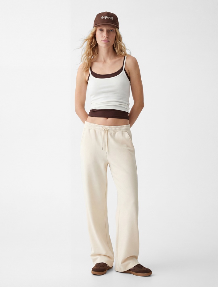  Beli Bağcıklı Lastikli Geniş Paça Eşofman Pantolon