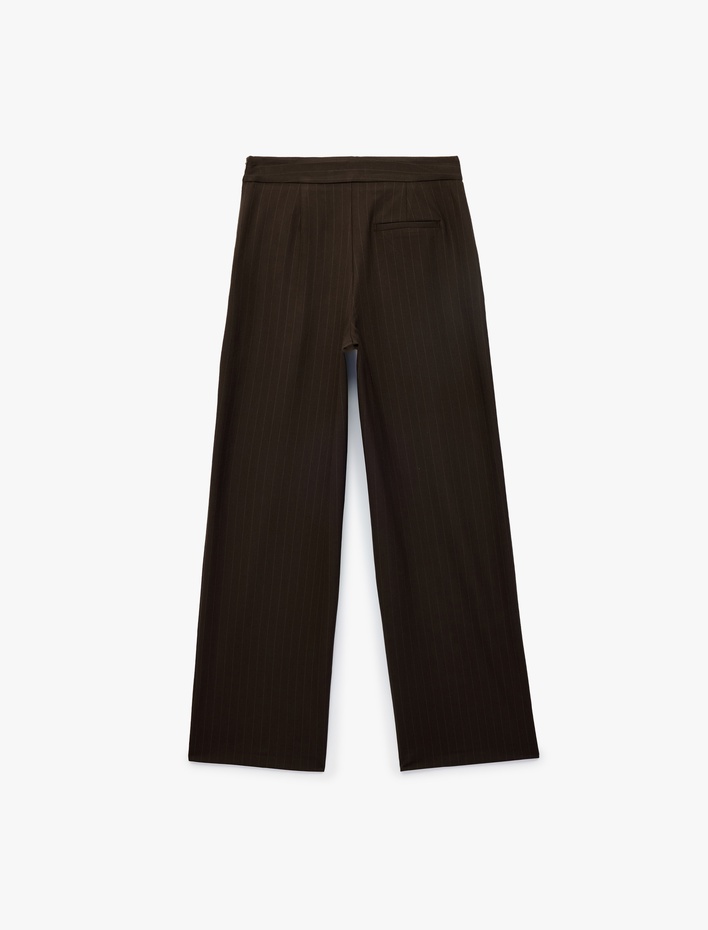  Yüksek Bel Viskon Karışımlı  Cepli Geniş Paça Pantolon