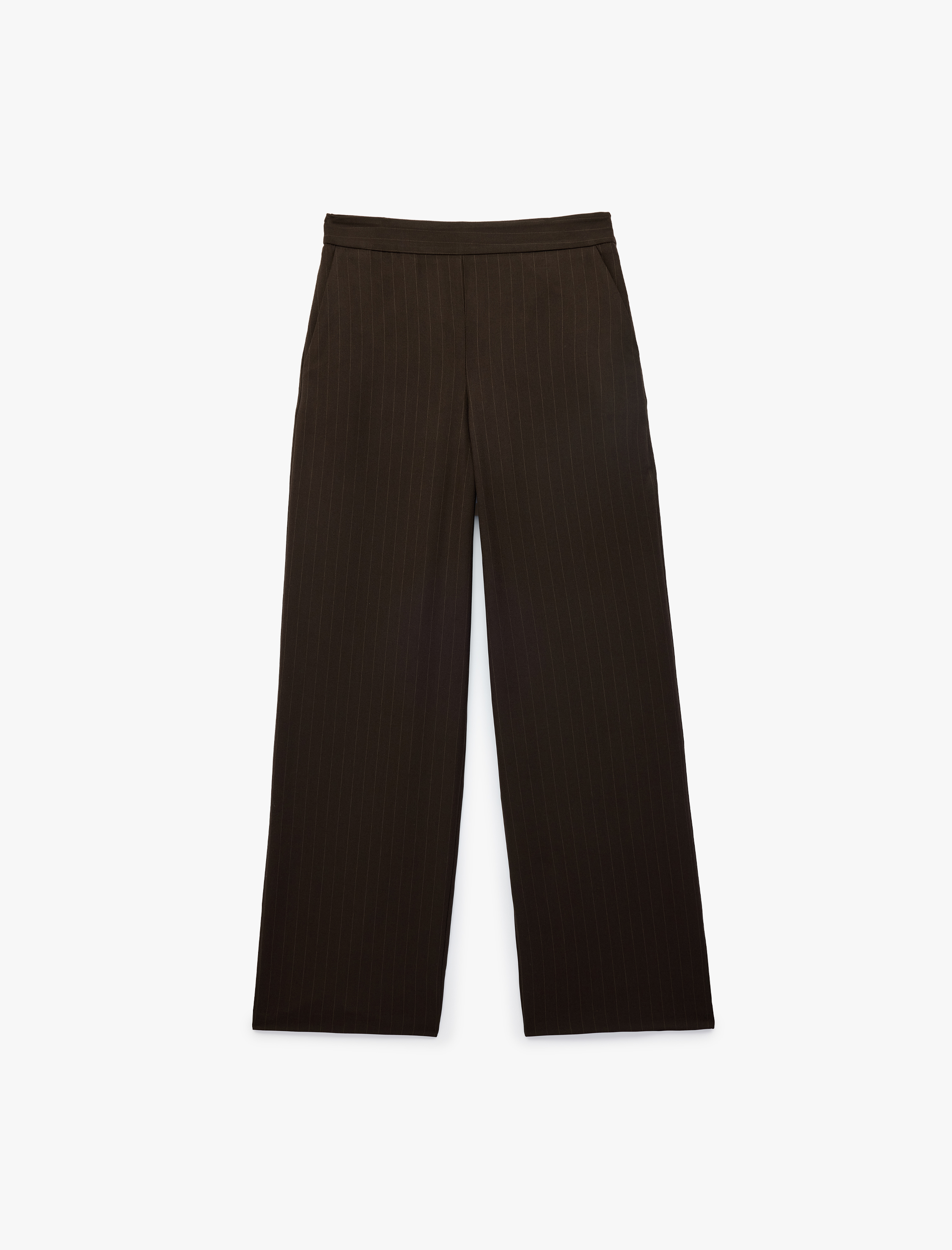   Yüksek Bel Viskon Karışımlı  Cepli Geniş Paça Pantolon