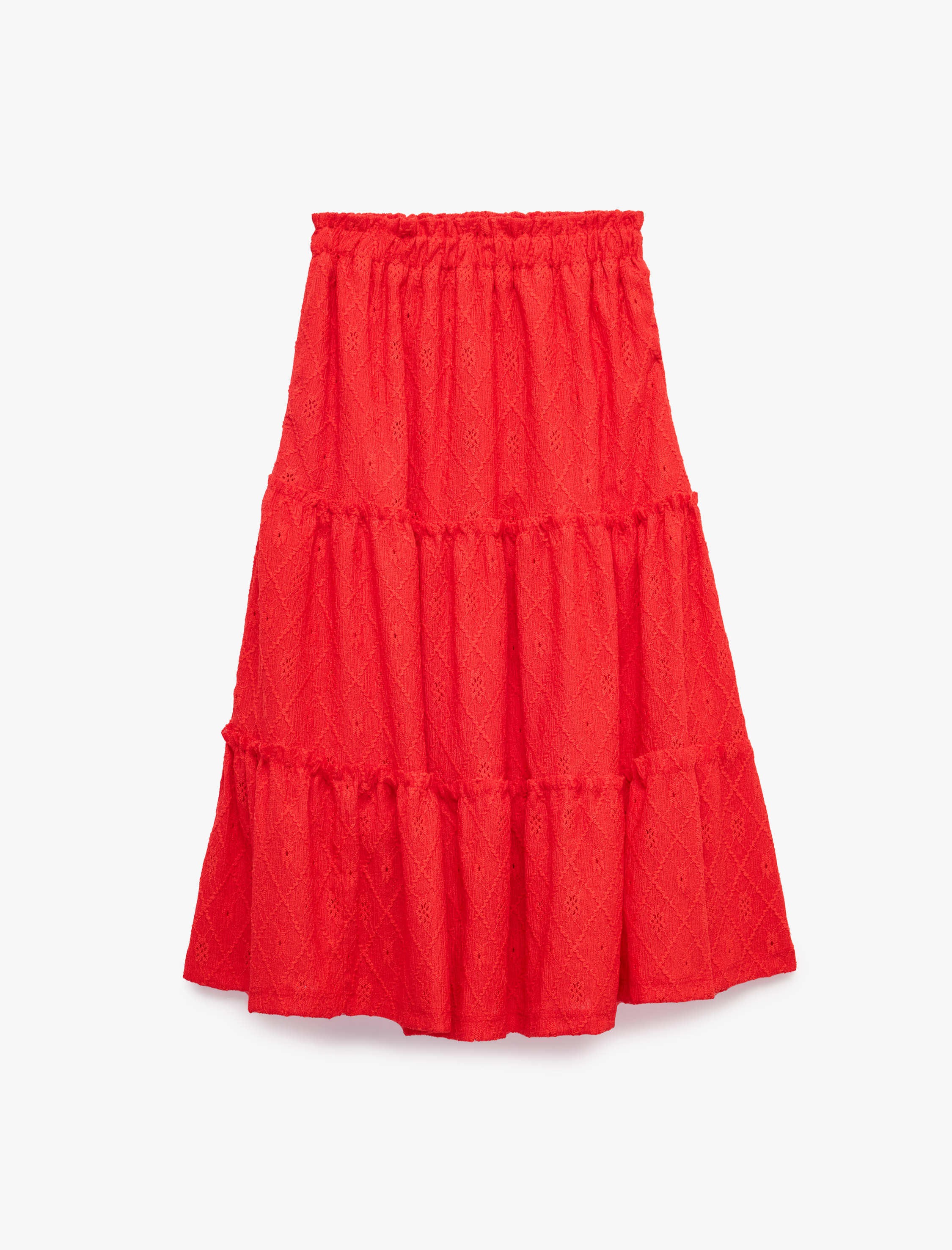  Kız Çocuk Beli Lastikli Bürümcük Kumaş Brodeli Midi Etek