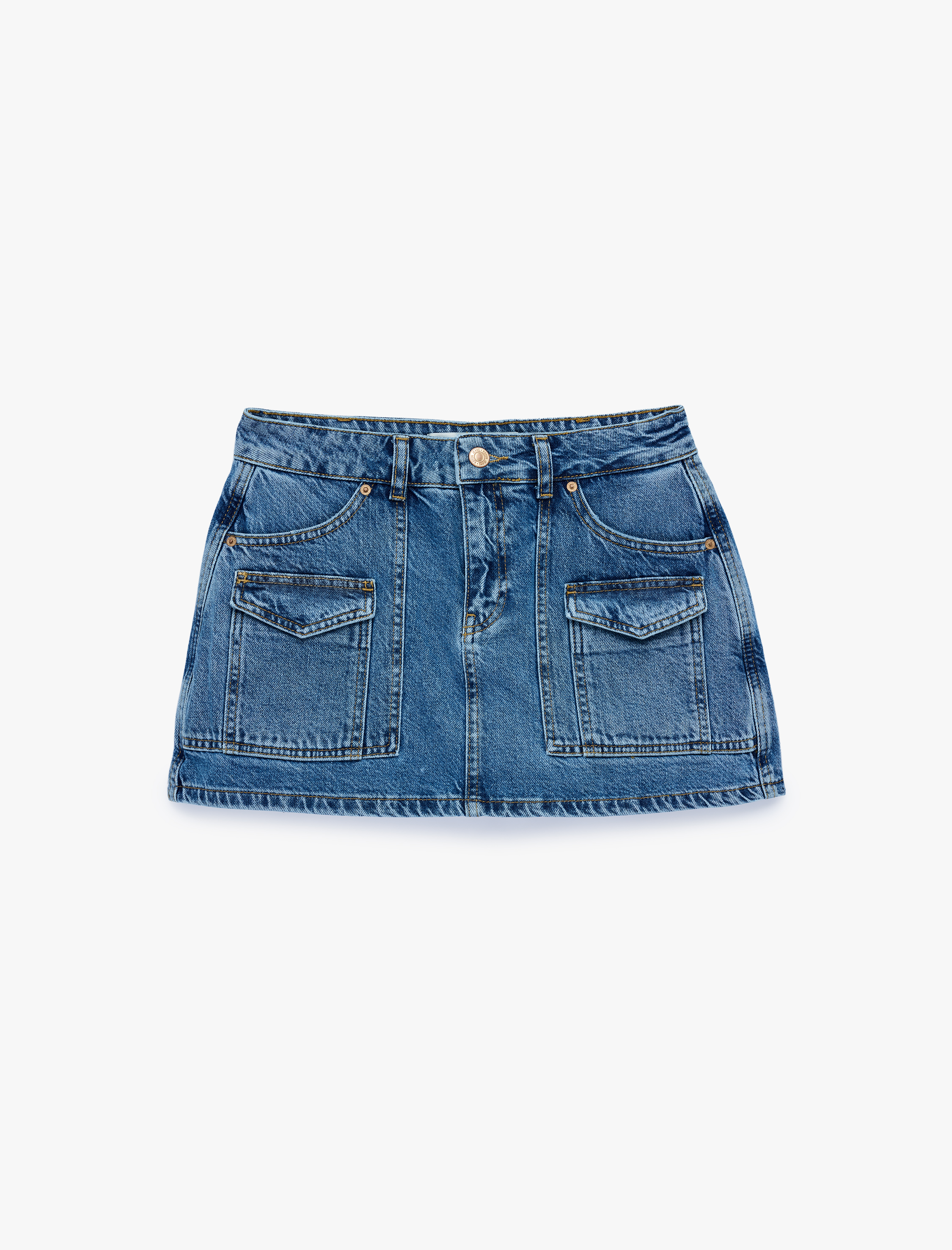   Kargo Cepli Mini Denim Şort Etek