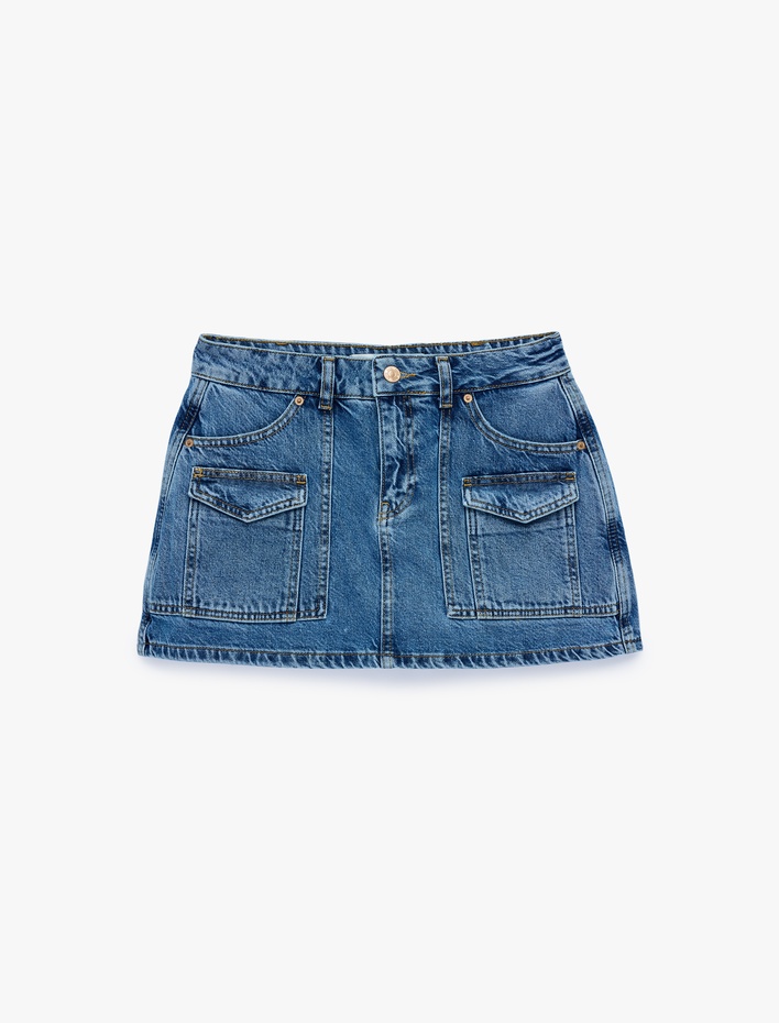  Kargo Cepli Mini Denim Şort Etek