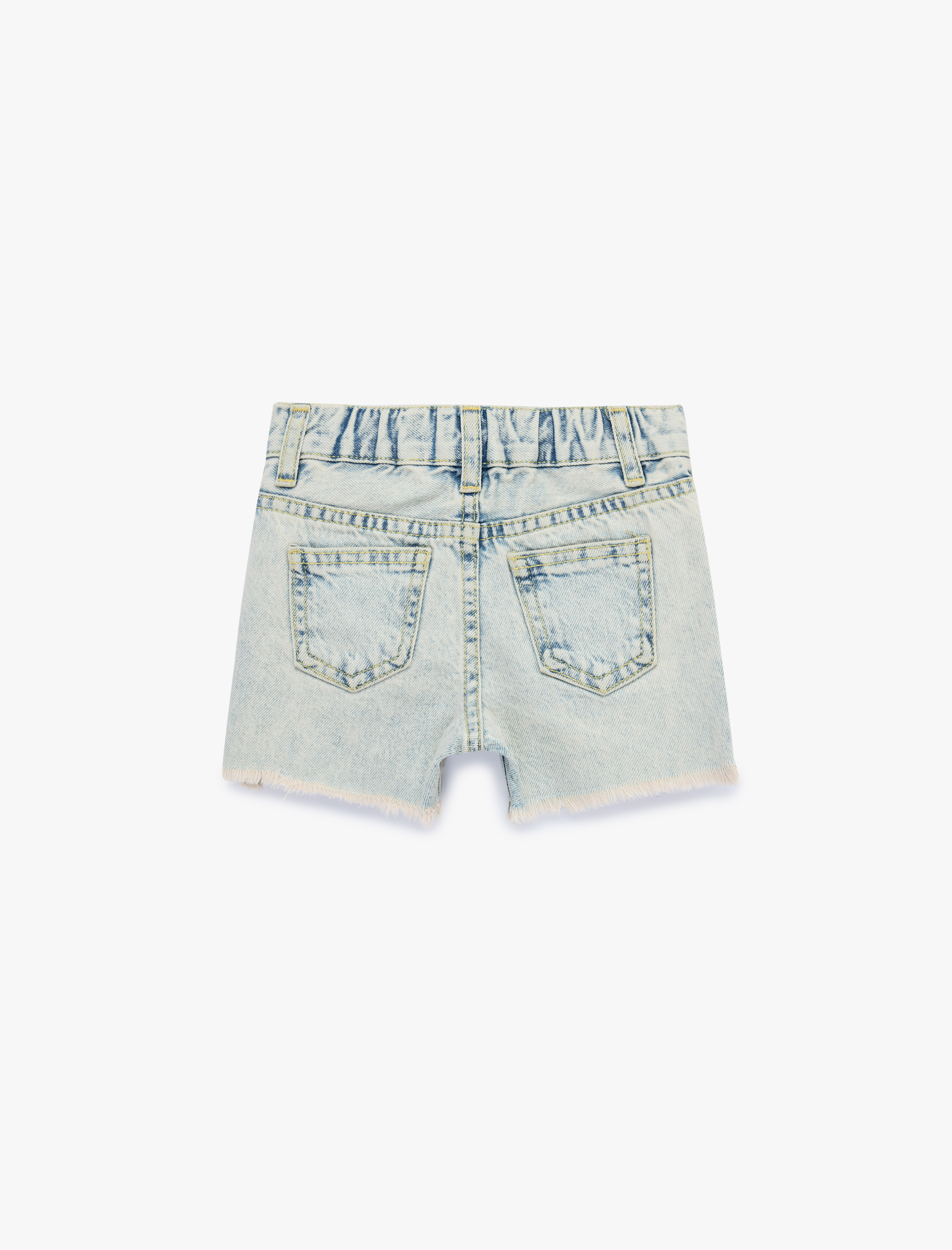  Kız Bebek Fiyonk Nakış Detaylı Cepli Pamuklu Denim Şort
