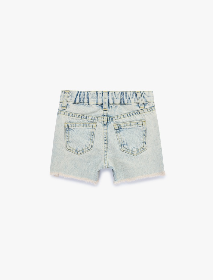 Kız Bebek Fiyonk Nakış Detaylı Cepli Pamuklu Denim Şort