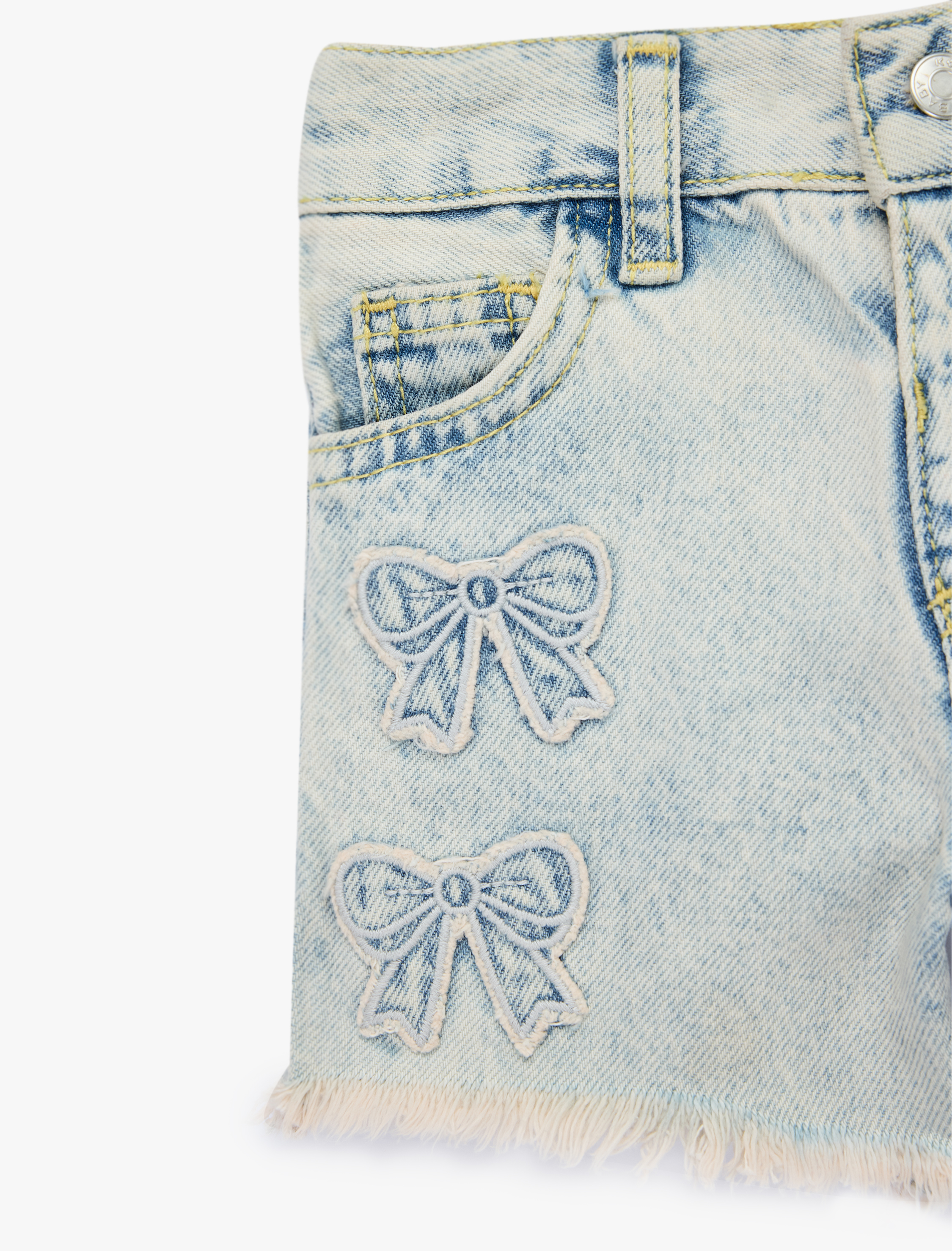  Kız Bebek Fiyonk Nakış Detaylı Cepli Pamuklu Denim Şort