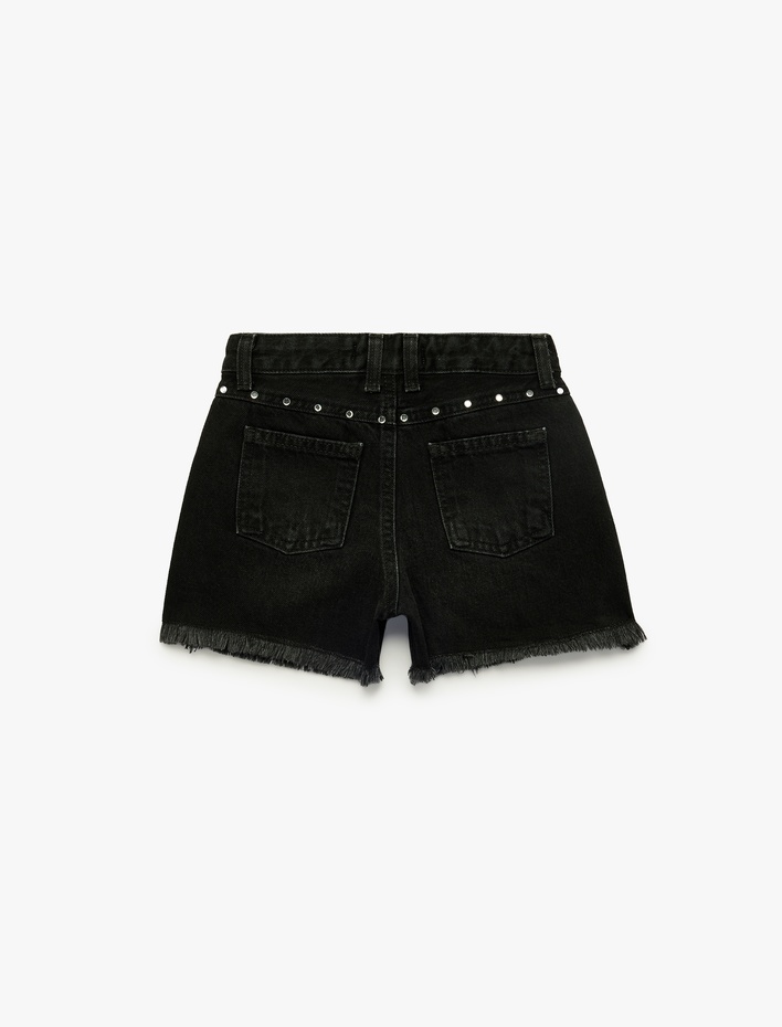 Kız Çocuk Pamuklu Cepli Taş Detaylı Denim Şort