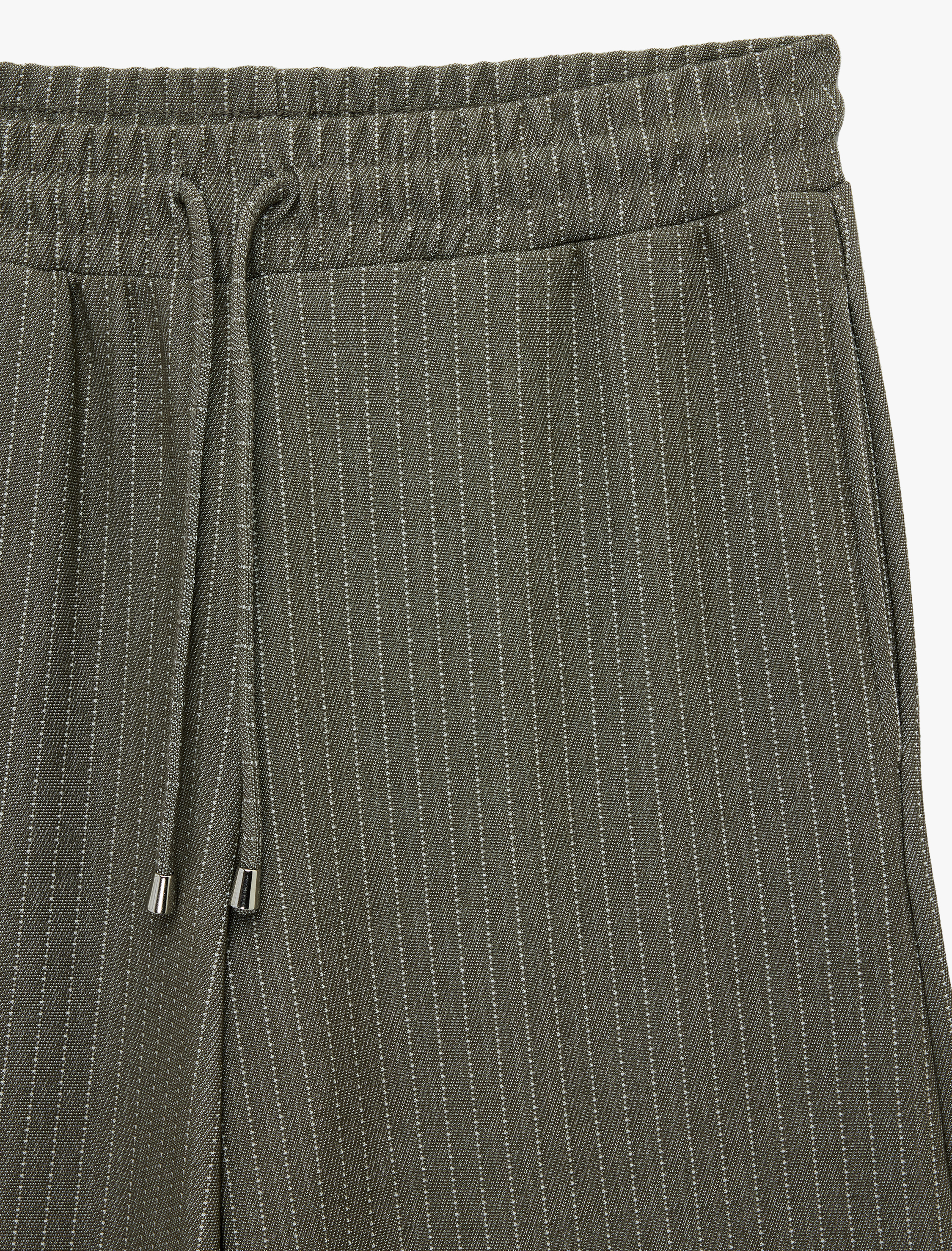   Beli Bağcıklı Cepli Düz Bol Paça Çizgili Pantolon