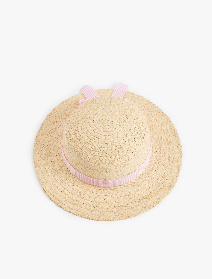 Kız Çocuk Kurdele Detaylı Hasır Şapka
