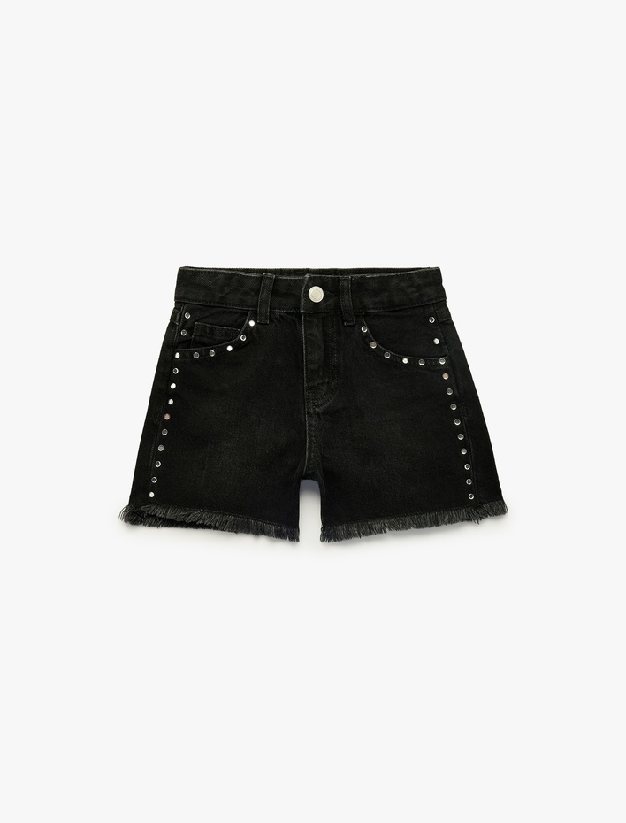 Kız Çocuk Pamuklu Cepli Taş Detaylı Denim Şort