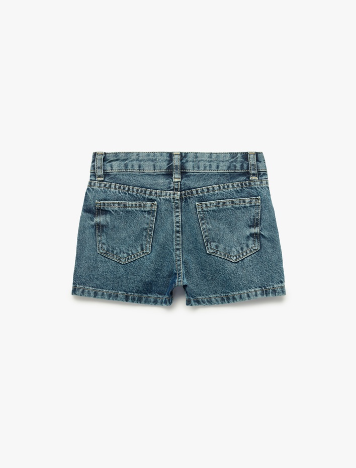 Kız Çocuk Pamuklu Cepli Yıldız Desenli Denim Şort