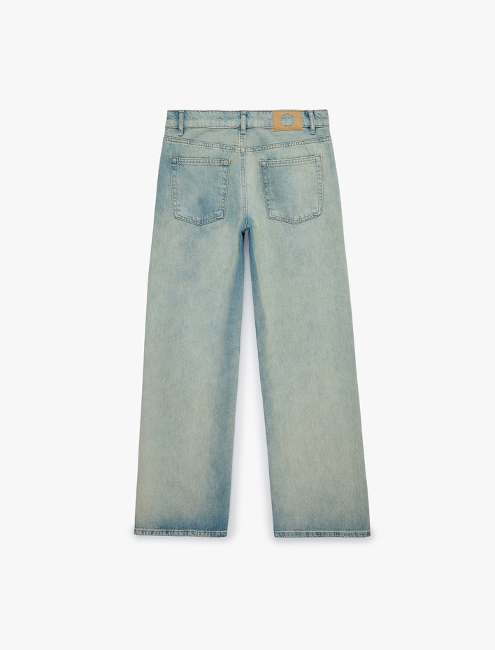  Düşük Bel Pamuklu Düz Paça Denim Pantolon - Straight Fit Jean