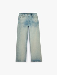 Düşük Bel Pamuklu Düz Paça Denim Pantolon - Straight Fit Jean