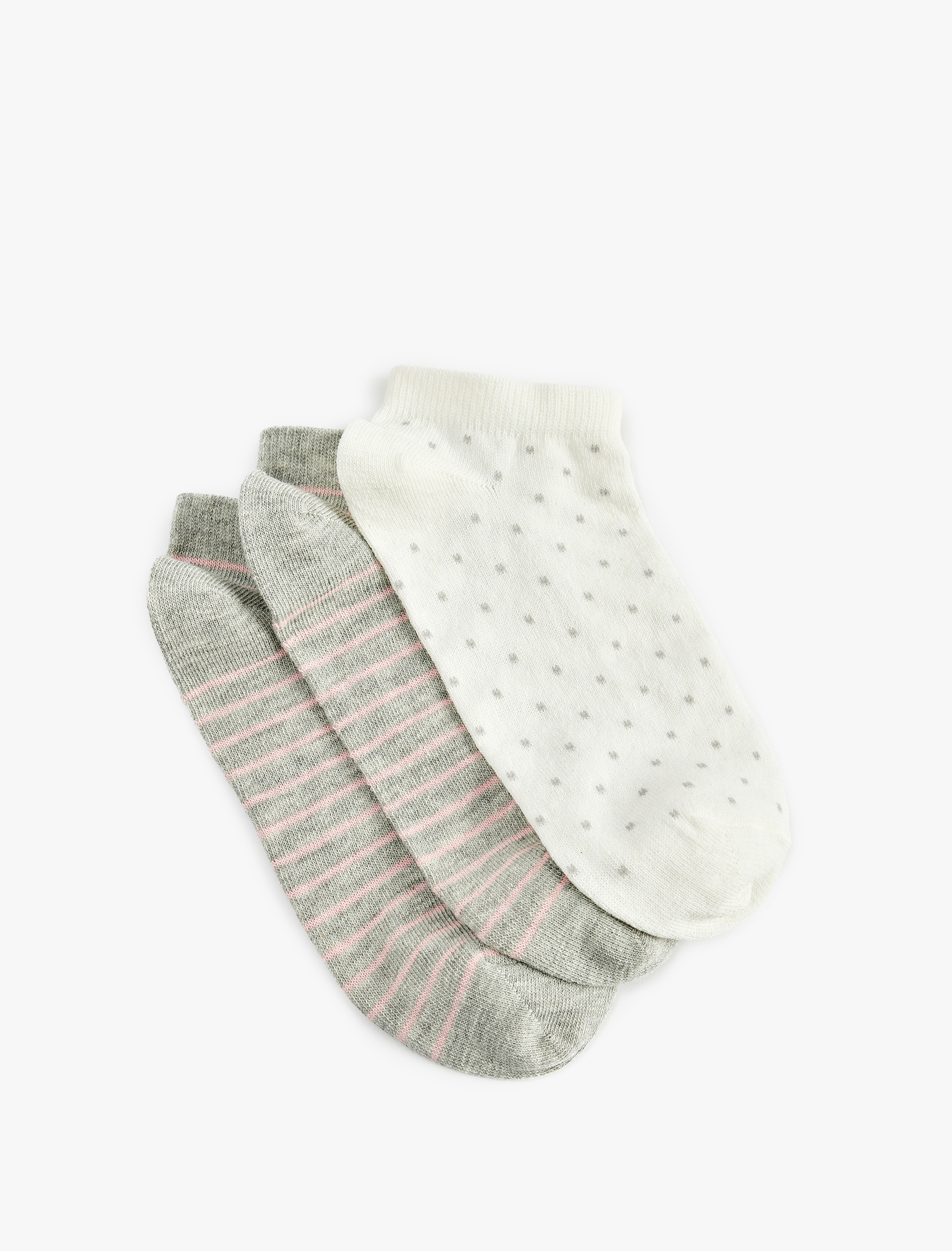  Kadın 3'lü Desenli Pamuklu Patik Çorap Seti