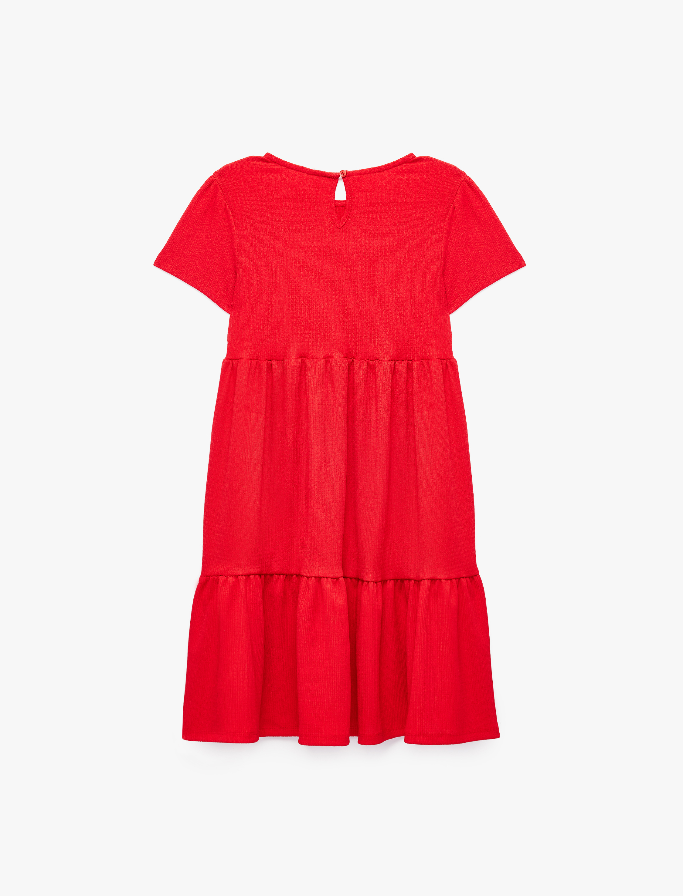  Kız Çocuk Bisiklet Yaka Bürümcük Kumaş Kısa Kollu Elbise