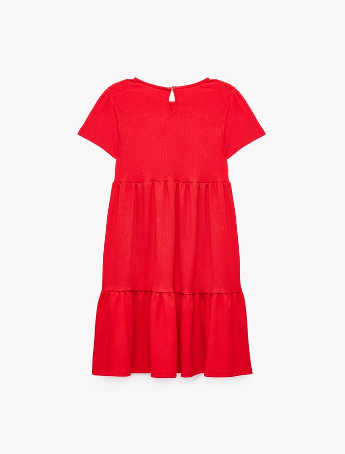 Kız Çocuk Bisiklet Yaka Bürümcük Kumaş Kısa Kollu Elbise