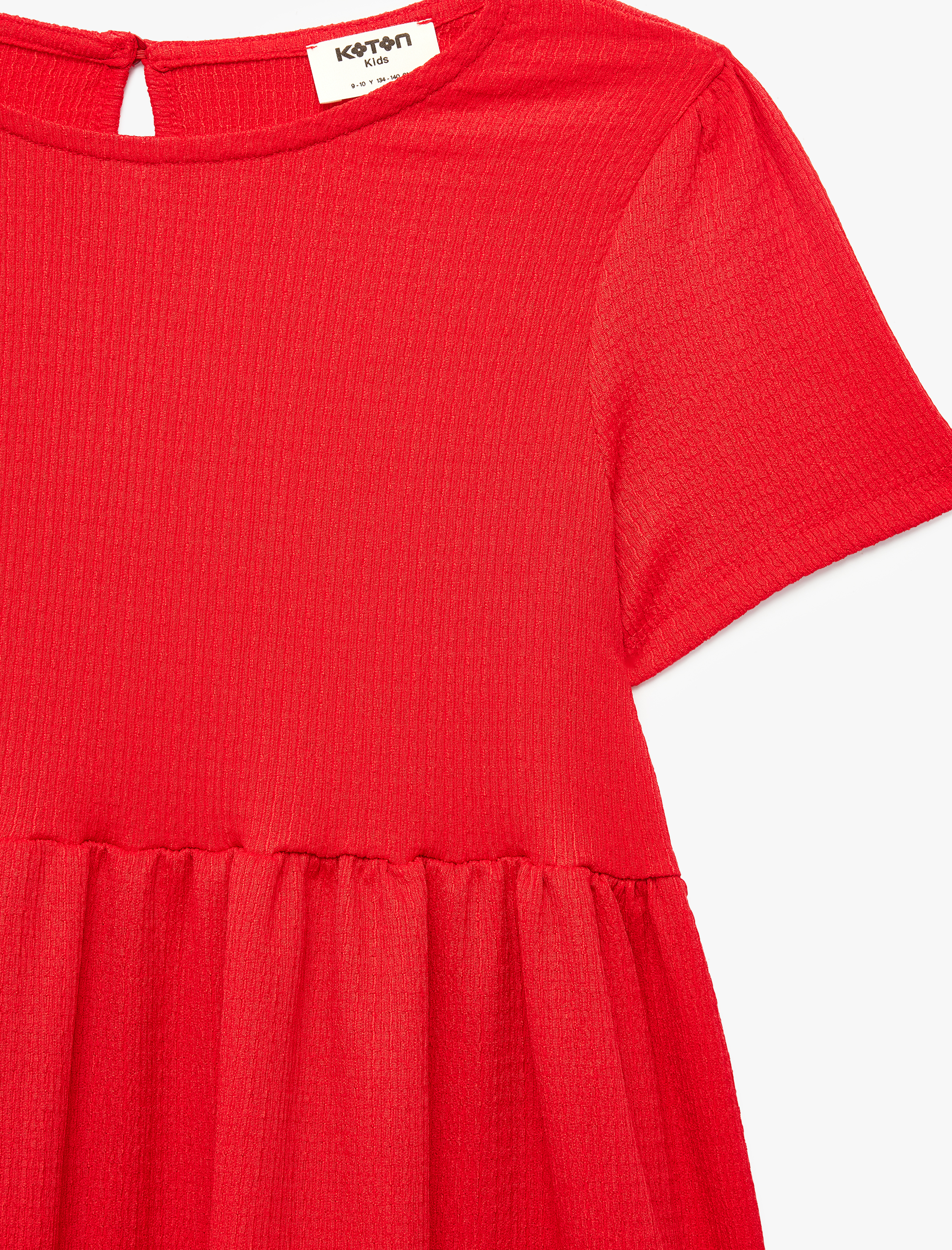  Kız Çocuk Bisiklet Yaka Bürümcük Kumaş Kısa Kollu Elbise