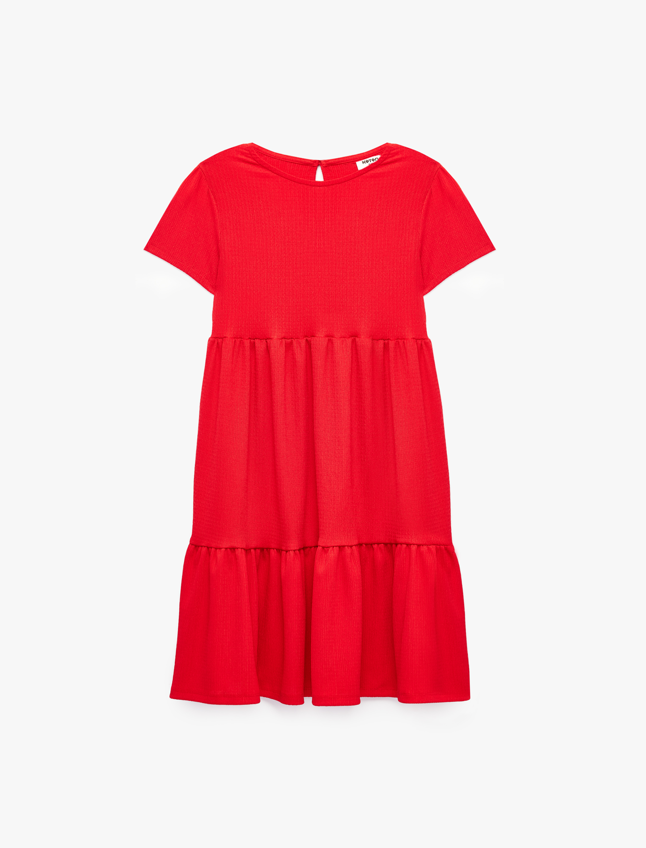  Kız Çocuk Bisiklet Yaka Bürümcük Kumaş Kısa Kollu Elbise