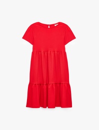 Bisiklet Yaka Bürümcük Kumaş Kısa Kollu Elbise