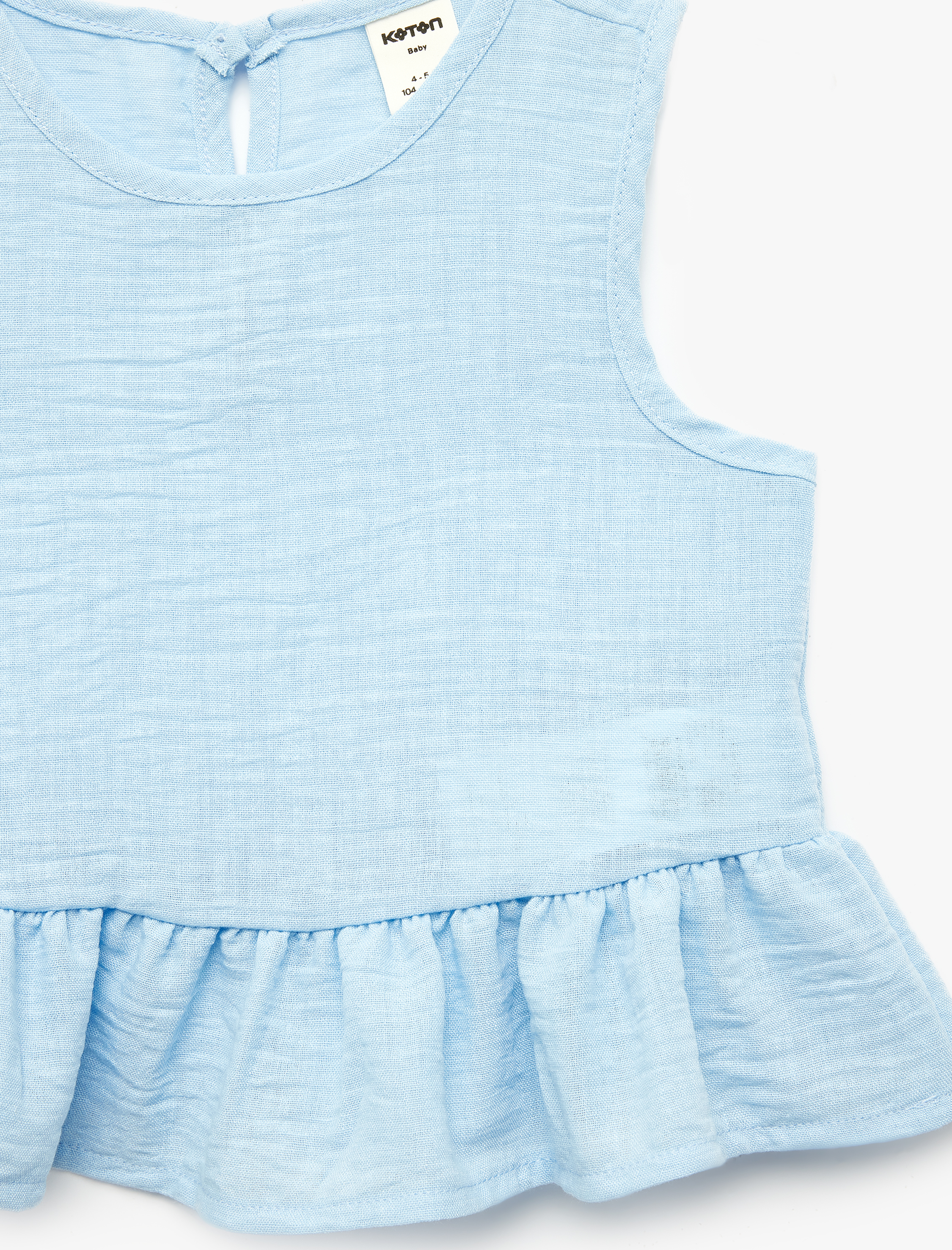  Kız Bebek Bisiklet Yaka Kolsuz Fırfırlı Bluz