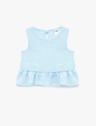 Bisiklet Yaka Kolsuz Fırfırlı Bluz