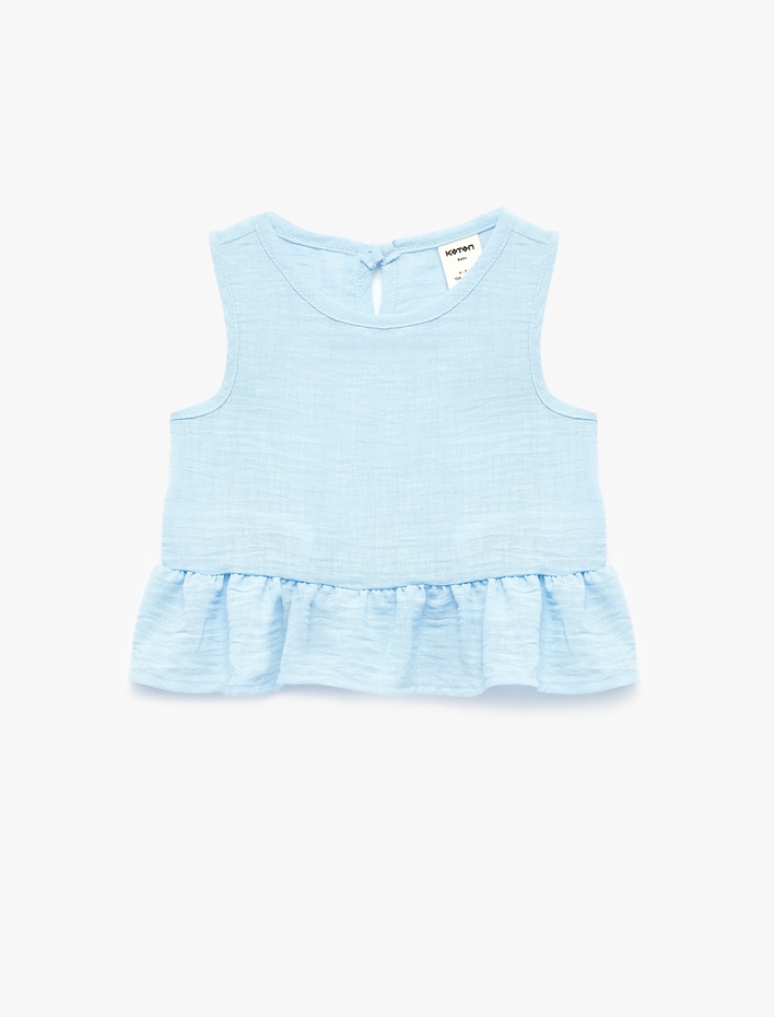 Kız Bebek Bisiklet Yaka Kolsuz Fırfırlı Bluz