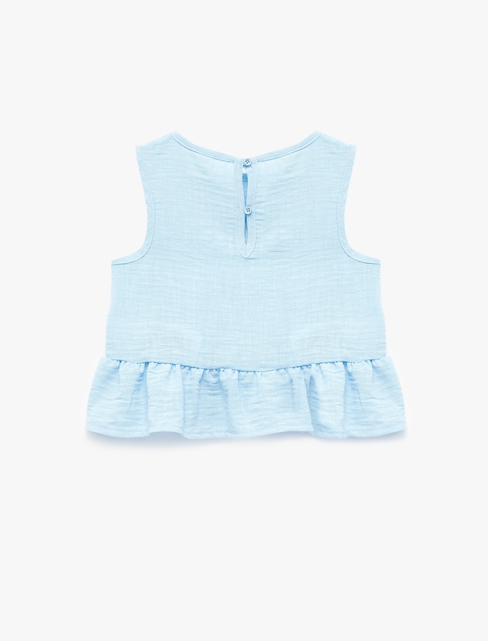 Kız Bebek Bisiklet Yaka Kolsuz Fırfırlı Bluz