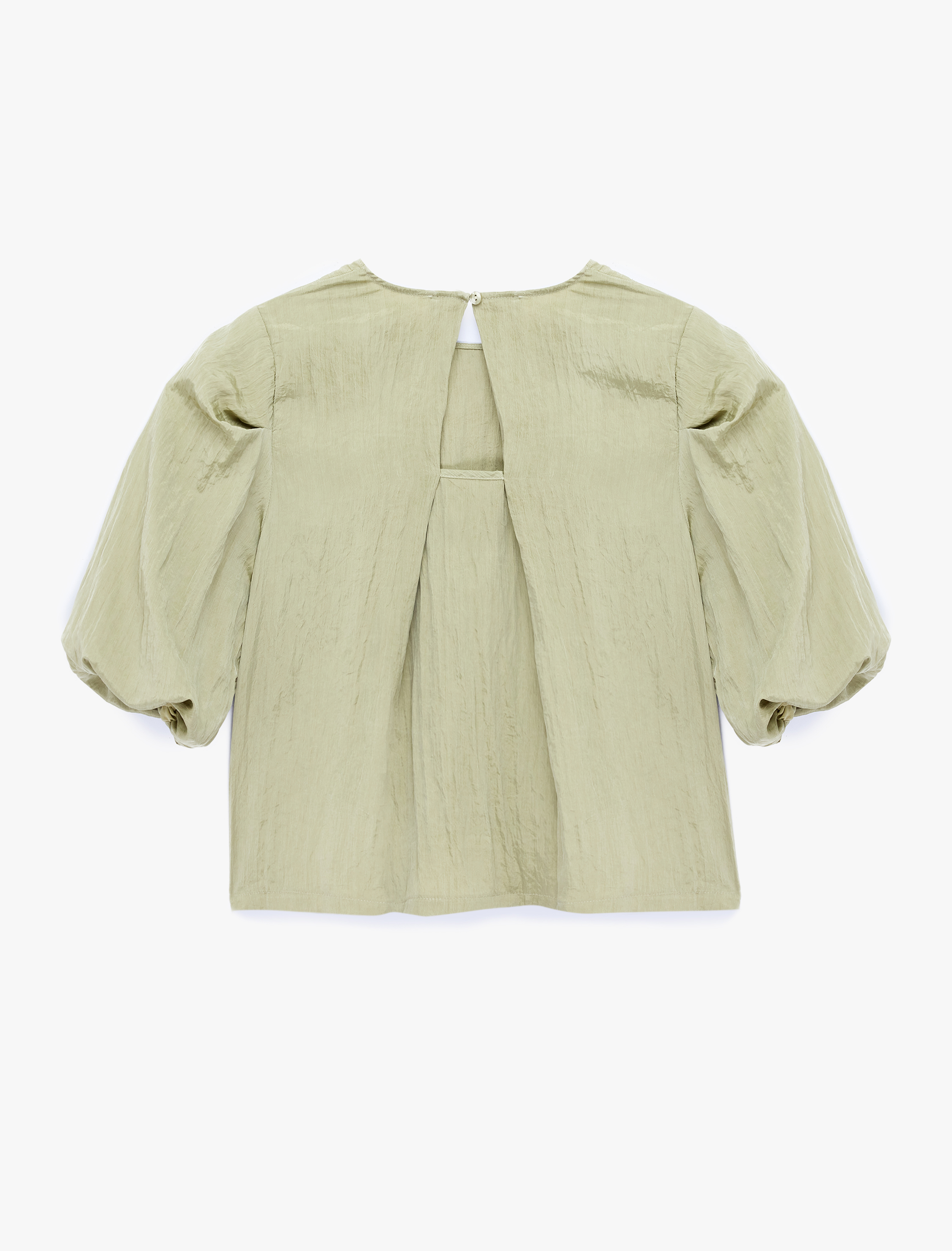   Bisiklet Yaka Kısa Balon Kollu Saten Bluz