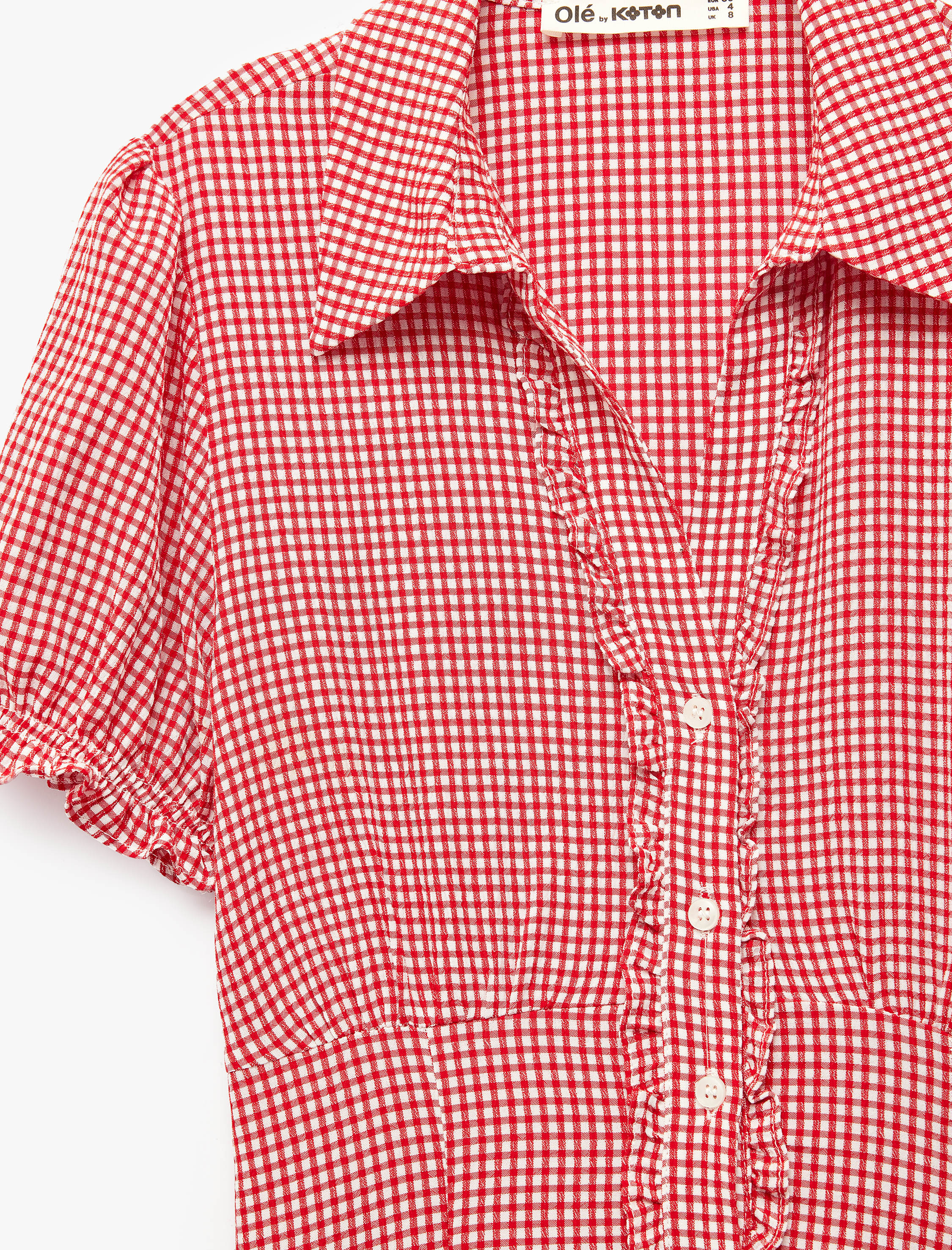   Slim Fit Kısa Balon Kollu Düğmeli Klasik Yaka Pötikareli Gömlek