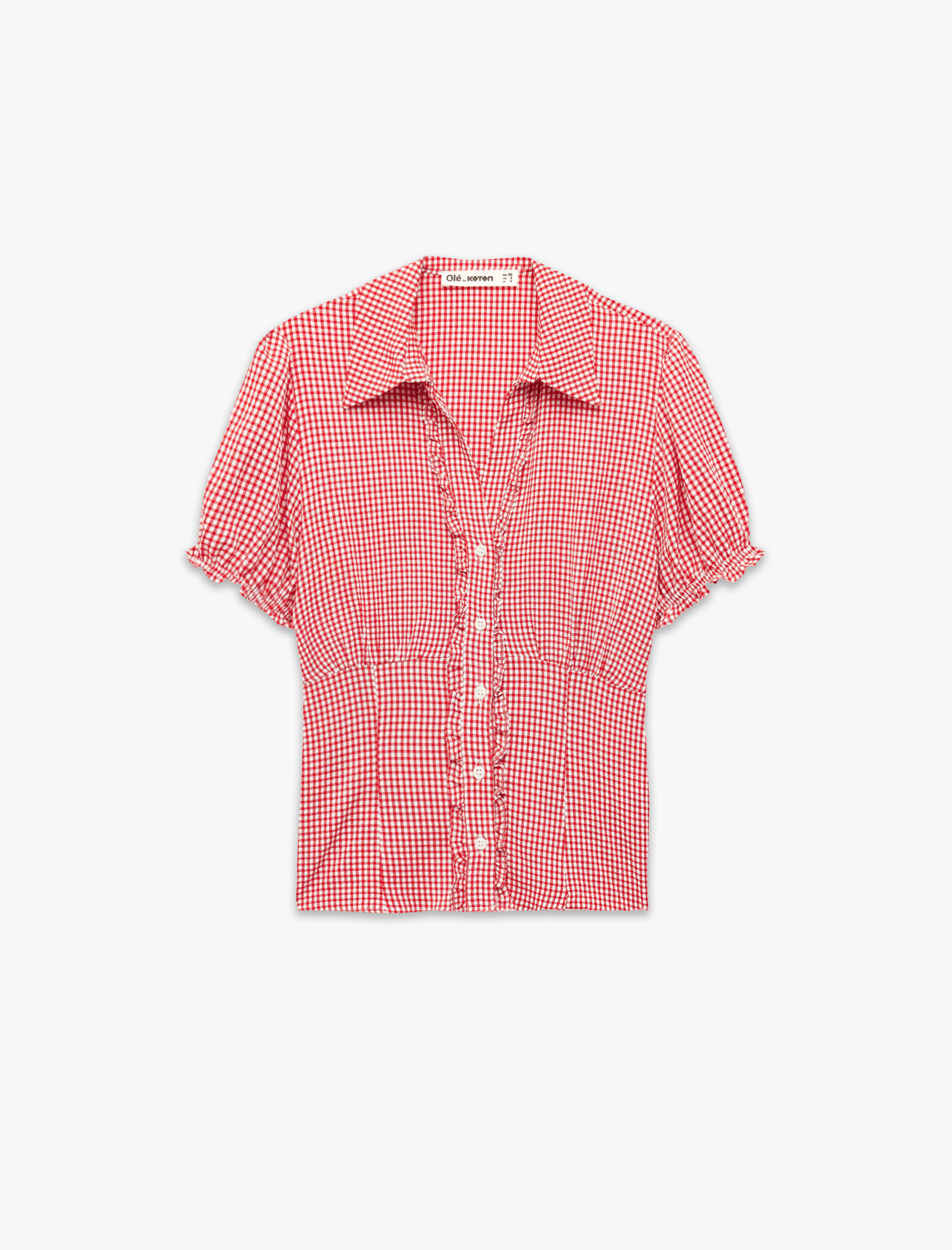   Slim Fit Kısa Balon Kollu Düğmeli Klasik Yaka Pötikareli Gömlek