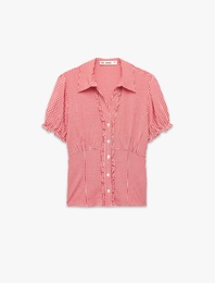 Slim Fit Kısa Balon Kollu Düğmeli Klasik Yaka Pötikareli Gömlek