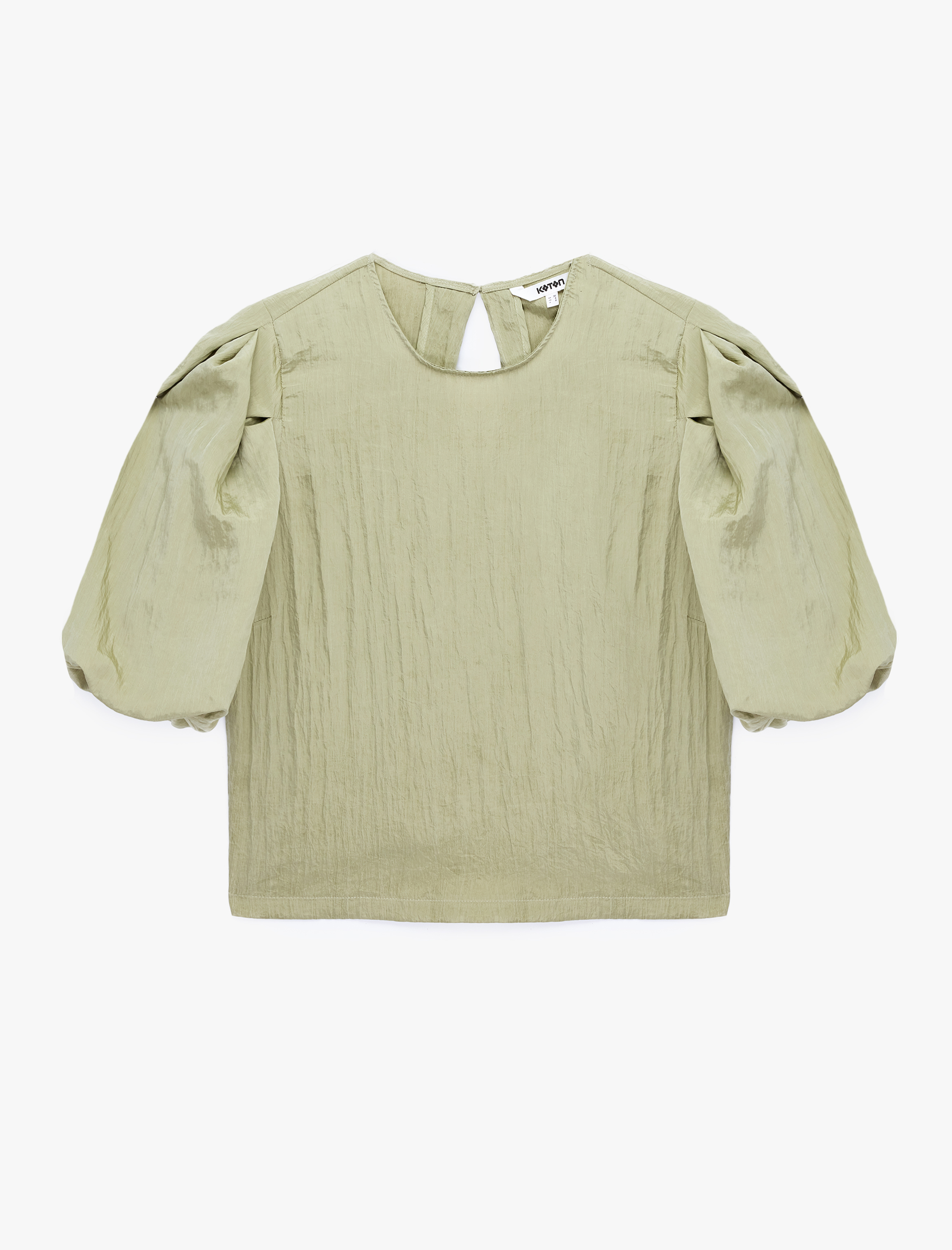   Bisiklet Yaka Kısa Balon Kollu Saten Bluz