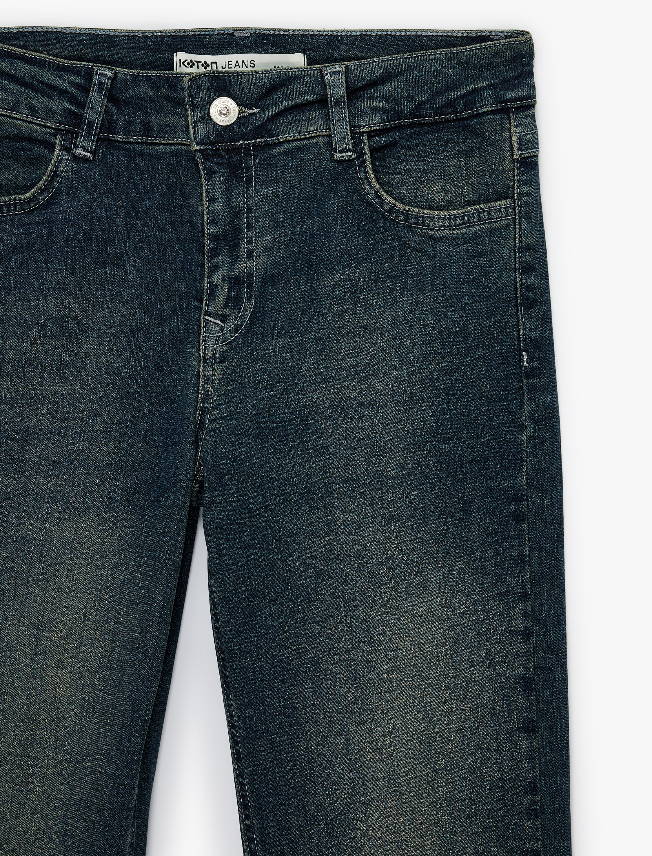   Pamuklu Dar Kalıp Düşük Bel İspanyol Paça Denim Pantolon - Flare Jeans